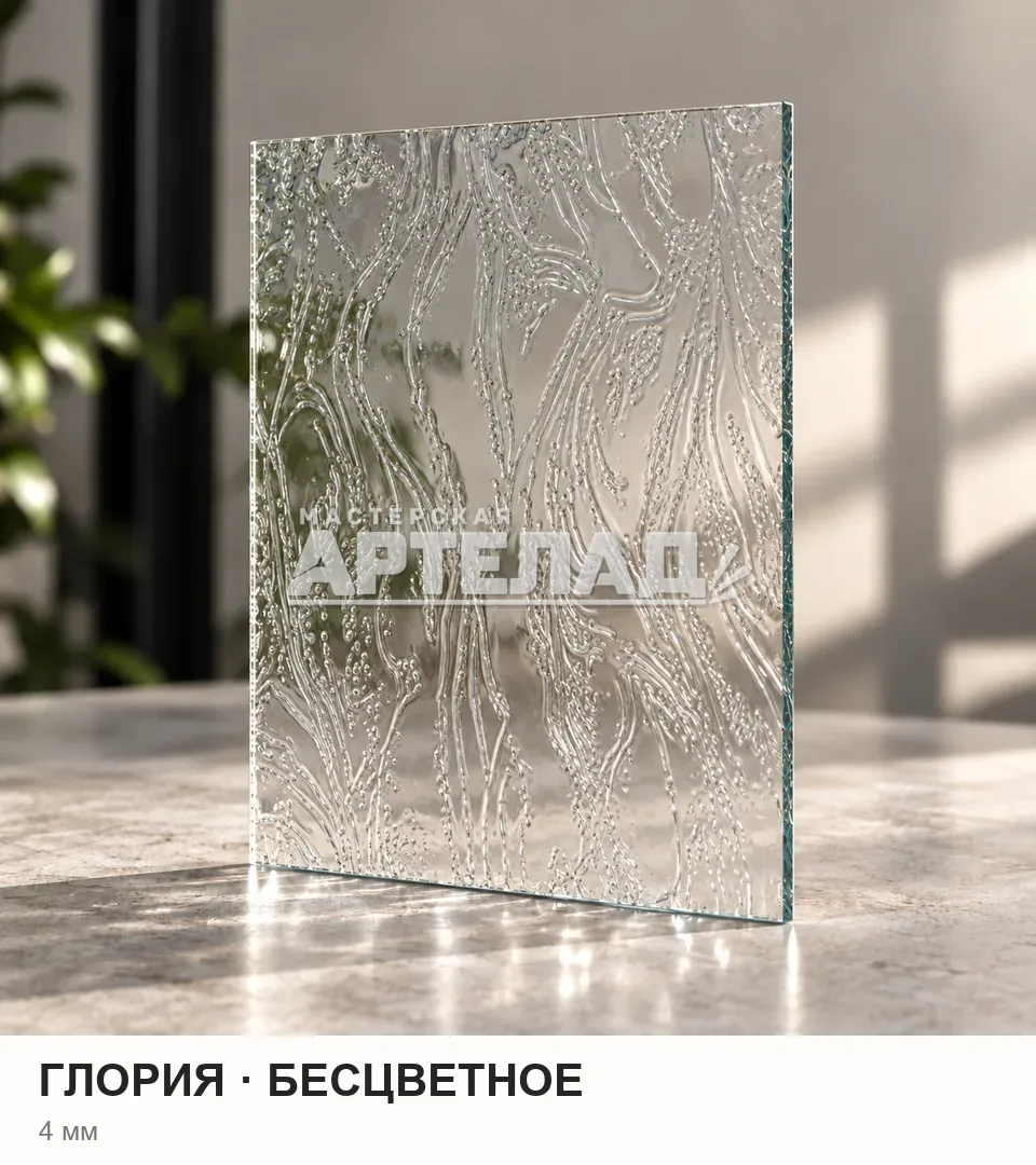 Образец стекла «Глория — бесцветное», 4 мм, с маркировкой АРТЕЛАД
