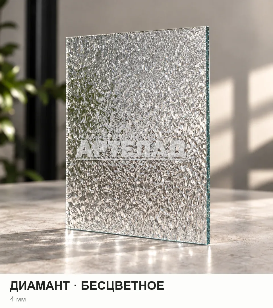 Образец стекла «Диамант — бесцветное», 4 мм, с маркировкой АРТЕЛАД