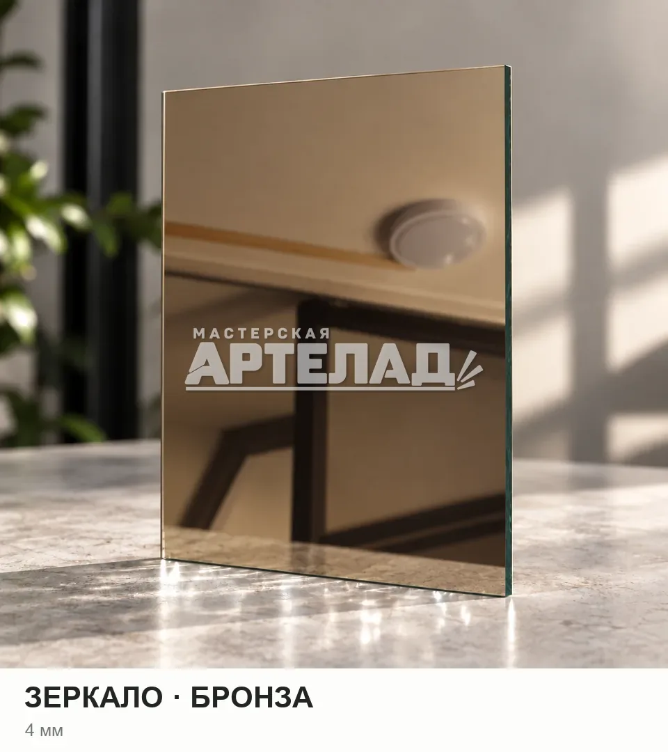 Образец стекла «Зеркало — бронза», 4 мм, с маркировкой АРТЕЛАД
