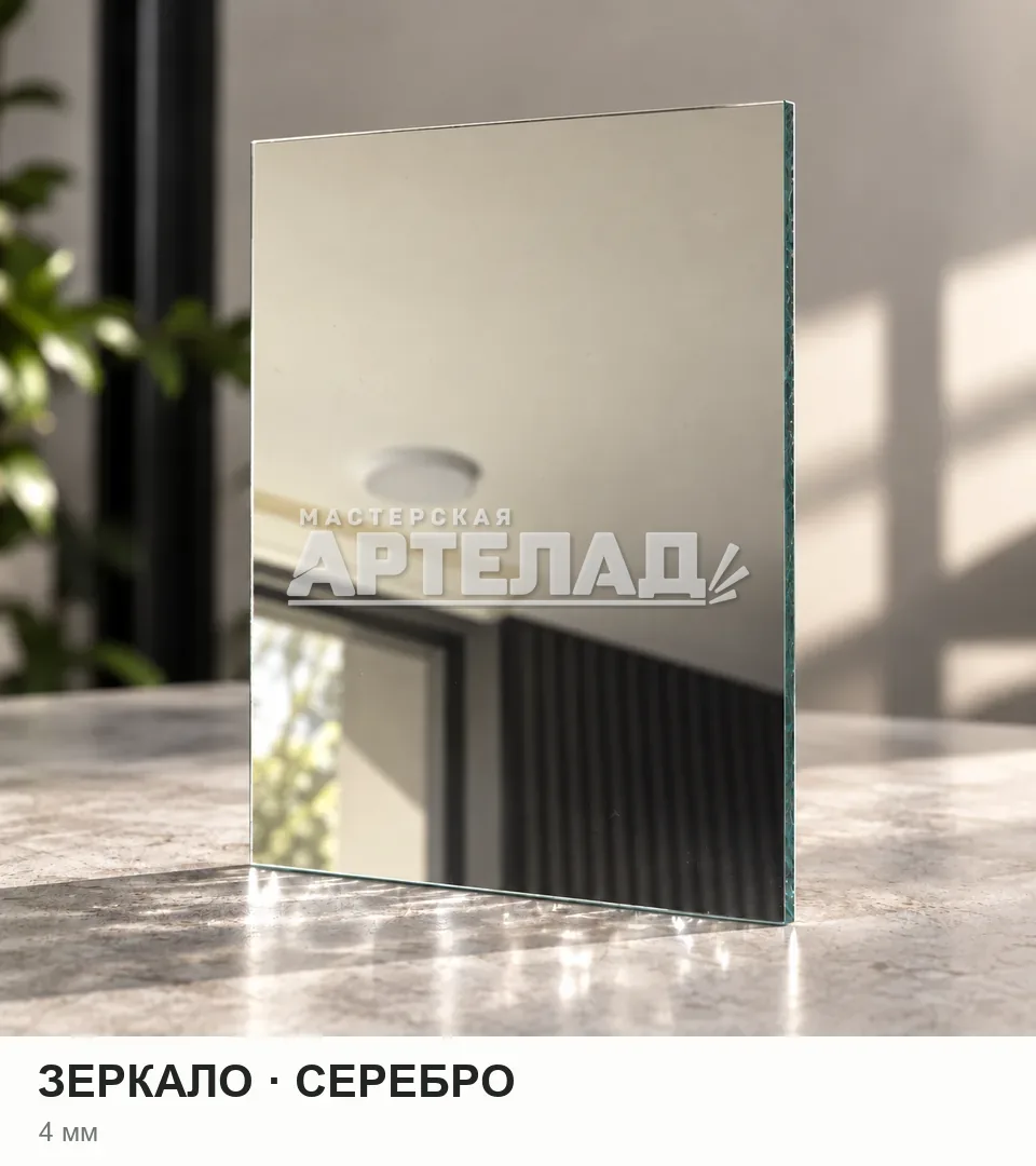 Образец стекла «Зеркало — серебро», 4 мм, с маркировкой АРТЕЛАД