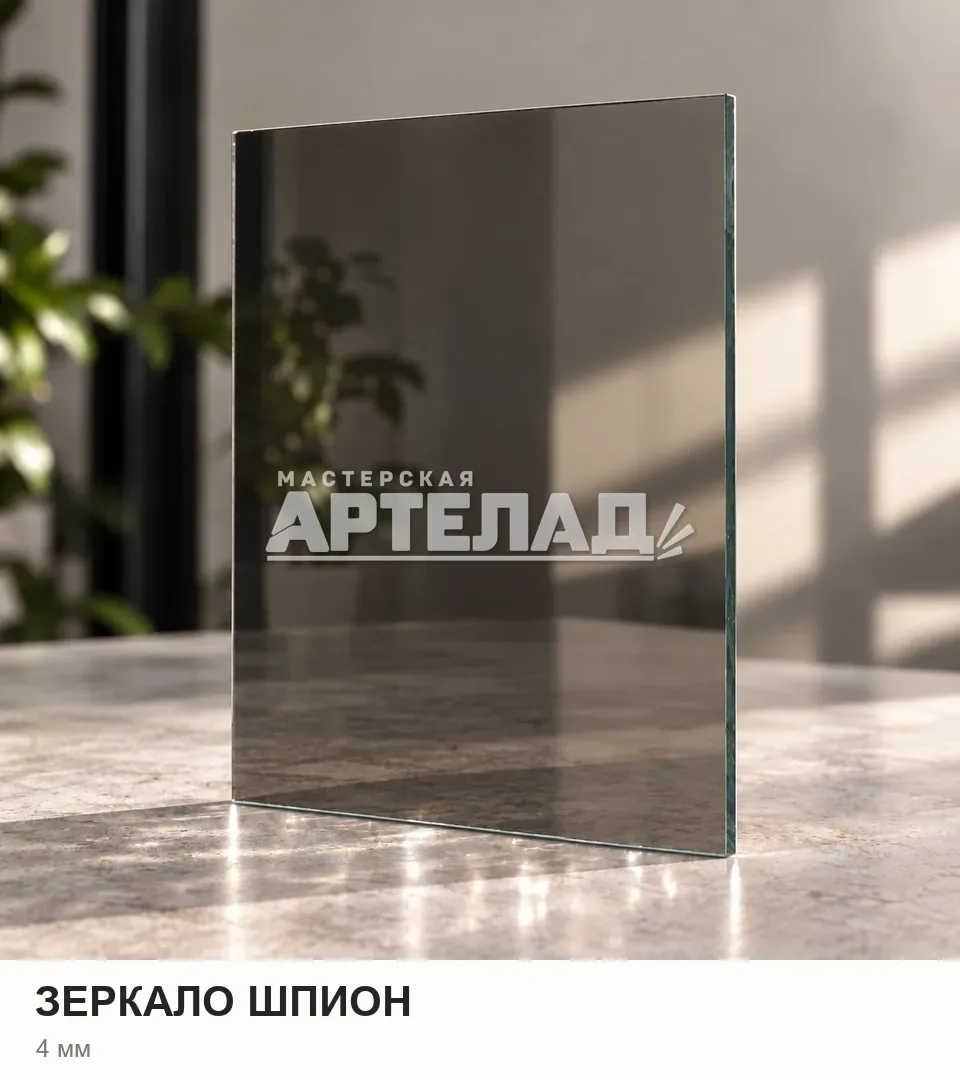 Образец стекла «Зеркало Шпион», 4 мм, с маркировкой АРТЕЛАД