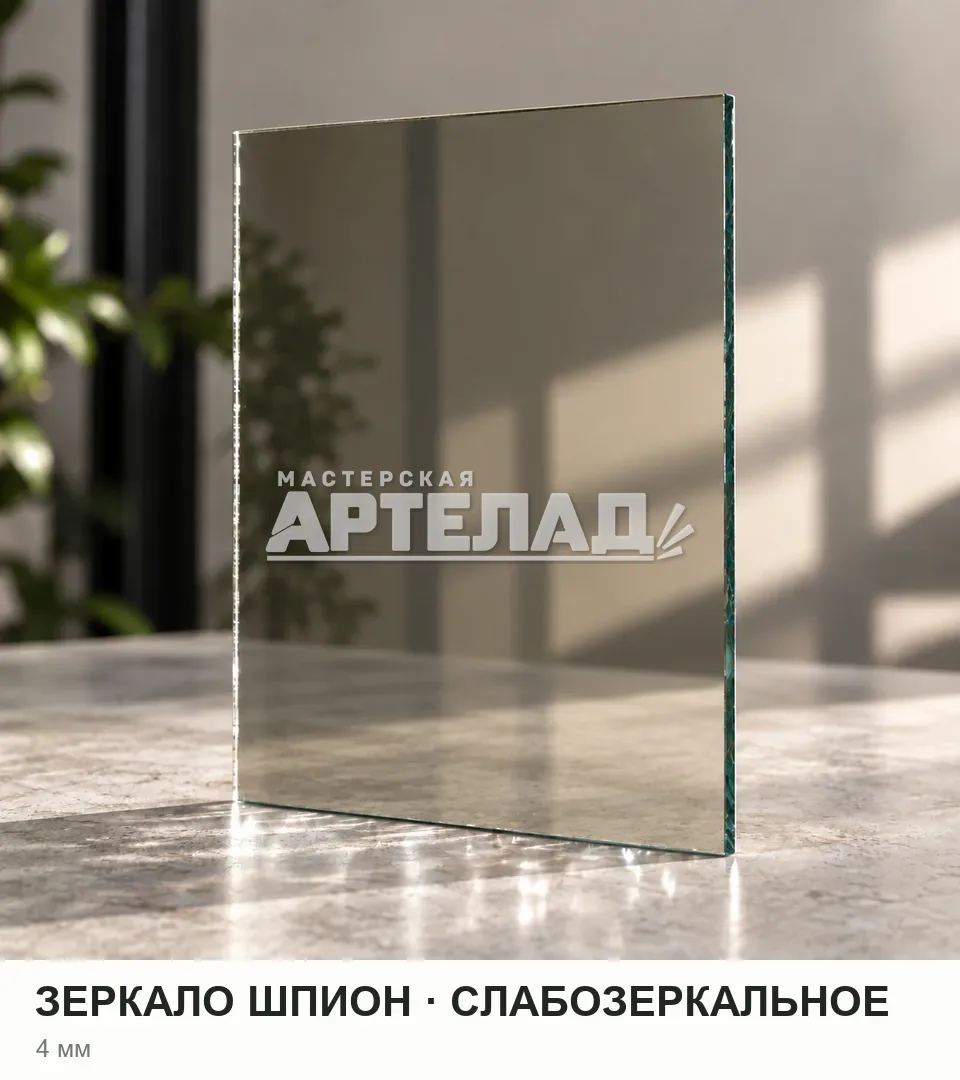 Образец стекла «Зеркало Шпион — слабозеркальное», 4 мм, с маркировкой АРТЕЛАД
