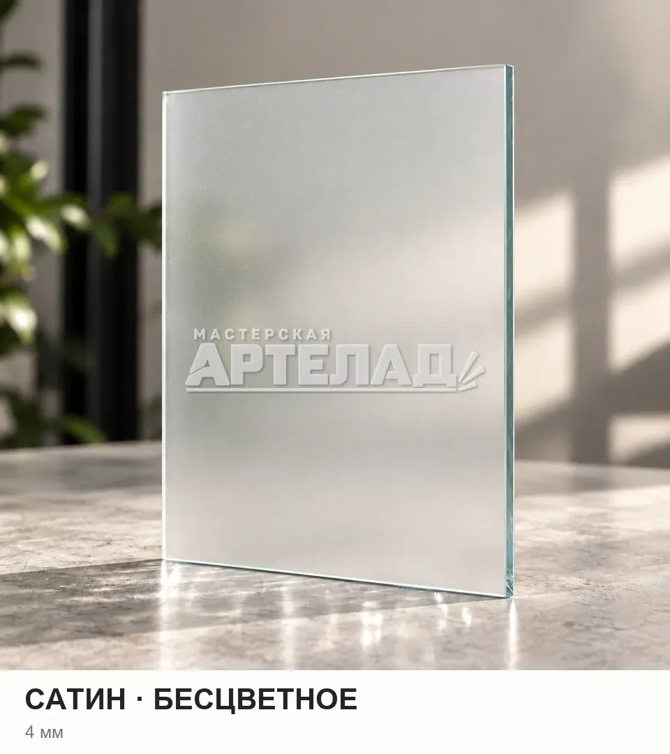 Образец стекла «Сатин — бесцветное», 4 мм, с маркировкой АРТЕЛАД