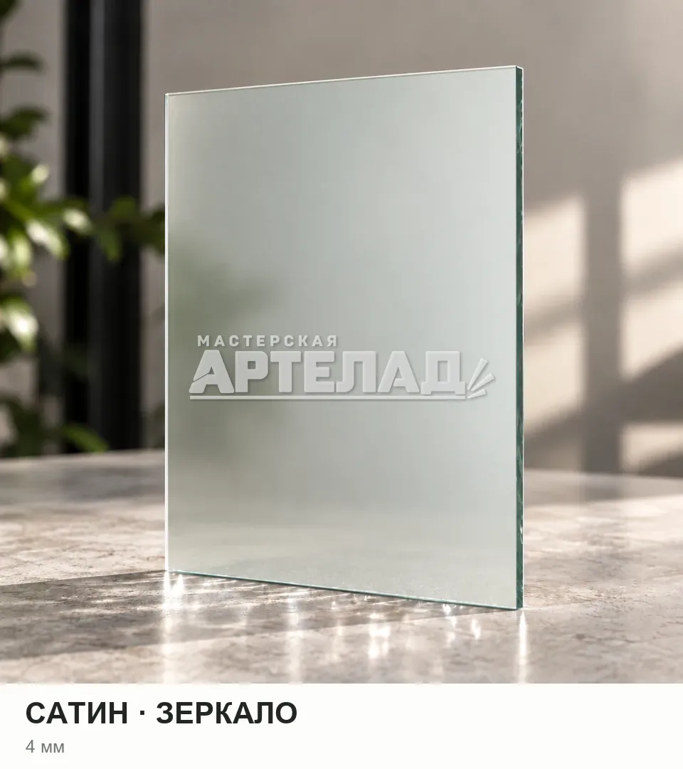 Образец стекла «Сатин — зеркало», 4 мм, с маркировкой АРТЕЛАД