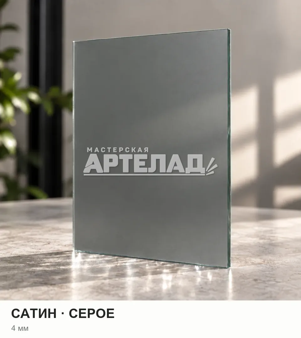 Образец стекла «Сатин — серое», 4 мм, с маркировкой АРТЕЛАД