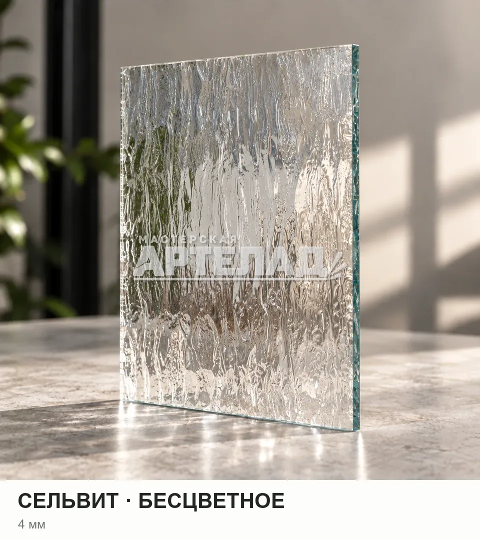 Образец стекла «Сельвит — бесцветное», 4 мм, с маркировкой АРТЕЛАД