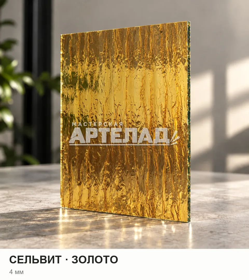 Образец стекла «Сельвит — золото», 4 мм, с маркировкой АРТЕЛАД