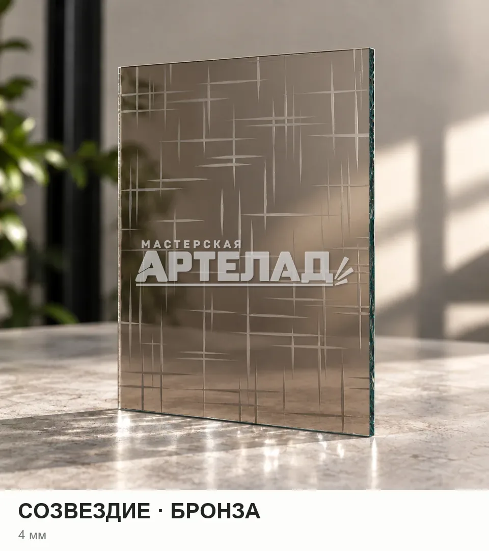 Образец стекла «Созвездие — бронза», 4 мм, с маркировкой АРТЕЛАД