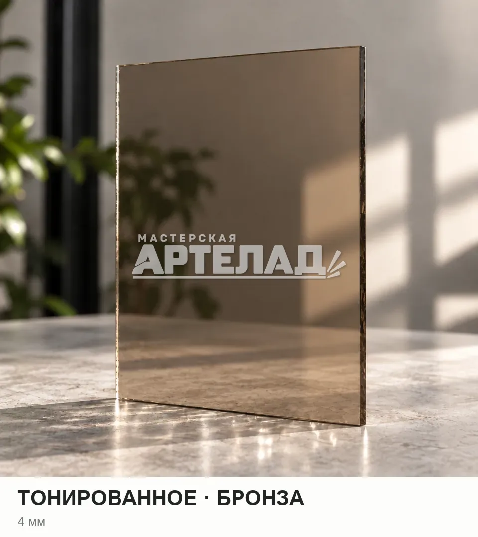 Образец стекла «Тонированное — бронза», 4 мм, с маркировкой АРТЕЛАД