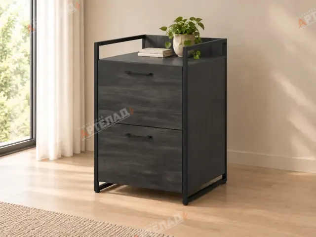 Тумба с двумя ящиками и верхним контуром, визуализация варианта исполнения модели ART-F26-01-082
